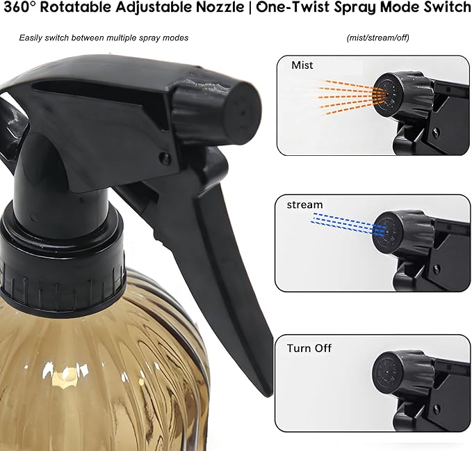 Glass Plant Spray Bottle, 13.5oz Refillable Plant Mister Bottle, 2 pcs Handheld Water Spray Bottle with Adjustable Mist Nozzle for Outdoor Gardening, Indoor Flowers, Cleaning, Hair & Pets Care (Brown)