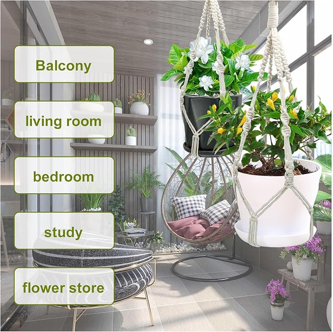 2 Pack Macrame Plant Hangers, 20‘’ Plant Hangers Indoor, Handmade Woven Cotton Style Hanging Plant Holder, Short No Tassels for Indoor Outdoor and Home Decor Hanging Planter