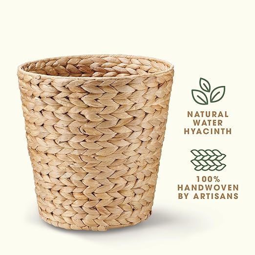 84ECO 2-Pack Wicker Trash Cans for Bathroom, Bedroom, Office - Rattan Trash Can - Decorative Waste Basket