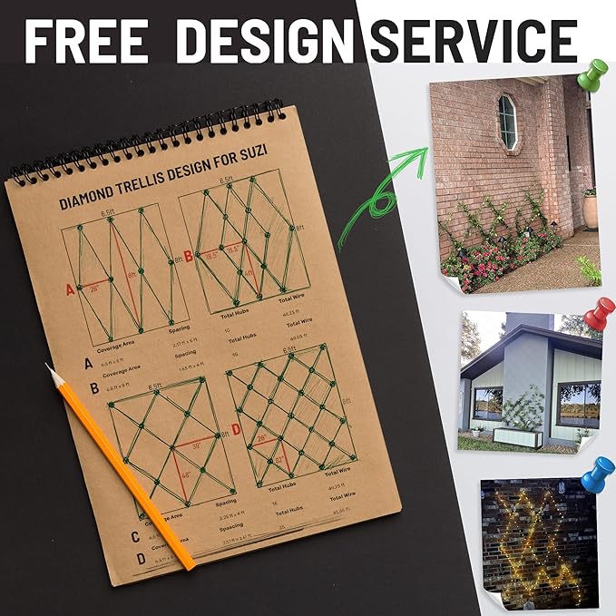 Wire Trellis for Climbing Plants Outdoor, 30-Set Wall Wire Trellis Kit with 1/8in x 150ft Vinyl Coated Cable, Black T316 Cylindrical Espalier System for Fence and Garden DIY Projects