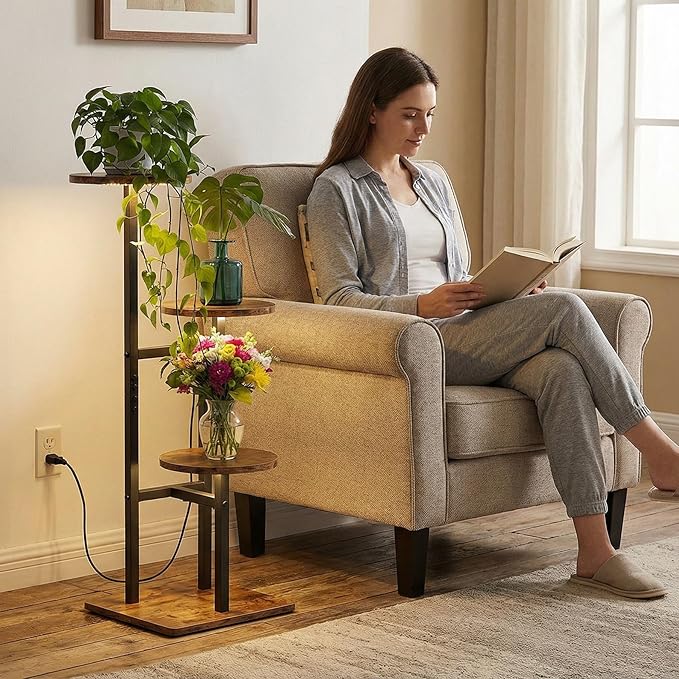 3 Tier Plant Stand Indoor with Grow Light, Tiered Plant Stands for Indoor Plants Multiple, Corner Flower Stand for Living Room, Multi-Layer Vintage Design Plant Shelf