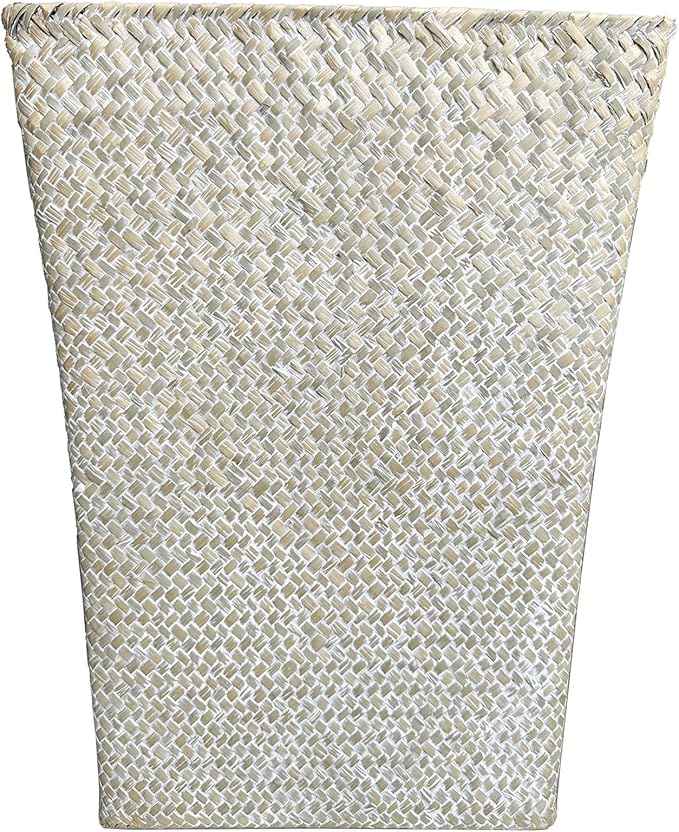 Taper Seagrass Planter - 20-Inch Tall Large Tree Planter - Handwoven Natural Square Basket for Indoor & Outdoor Plants - Stylish Decorative Flower Pot for Patio, Garden, and Home (White)