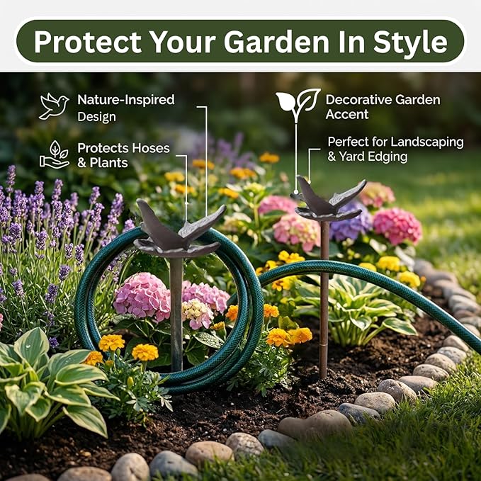 Carvers Olde Iron Decorative Garden Hose Guide Stake – 19" Solid Aluminum Heavy Duty Hose Protector for Landscaping, Flower Beds & Yard Edging - Butterfly