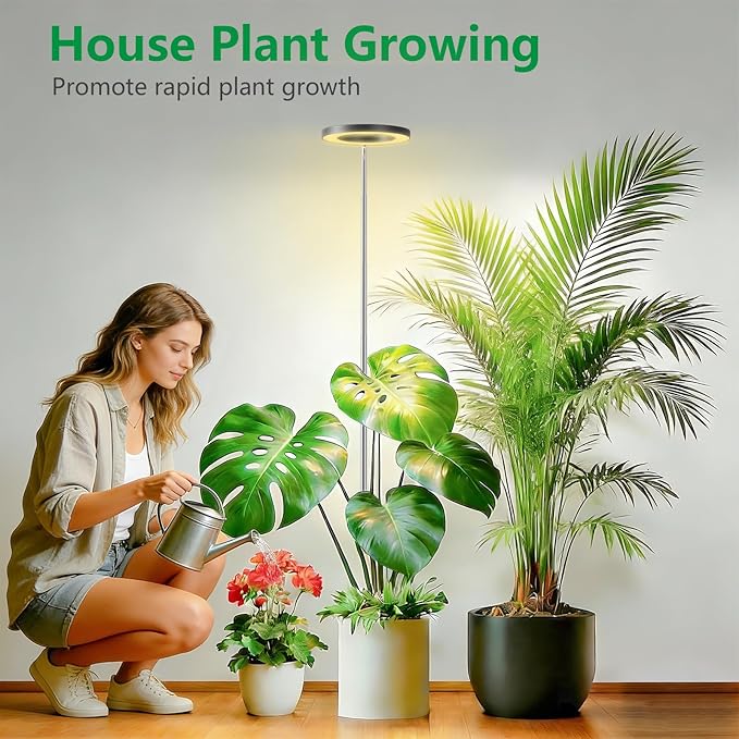 Full Spectrum Grow Light for Indoor Plants, 80 LEDs Plant Light with 6/12/16H Timer, Plant Growing Lamp for Seedlings, Succulents, Small Greenhouse (Black)