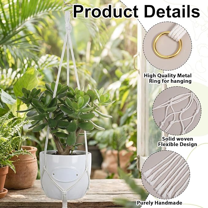 12 Pcs Macrame Plant Hanger, Indoor Hanging Planters for Indoor Outdoor Plants with 12 S Hooks and Hook Nails, Hanging Plant Holder 43" Boho Hangings Baskets for Home Decor, Ivory