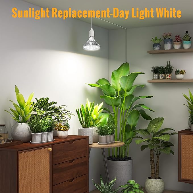 LED Grow Light Bulbs, Hanging Grow Lights for Indoor Plants, 25W 5000K, Height Adjustable Plant Light with Timer, Full Spectrum Grow Light Replace Sunlight for Large Tall Plant, Greenhouse