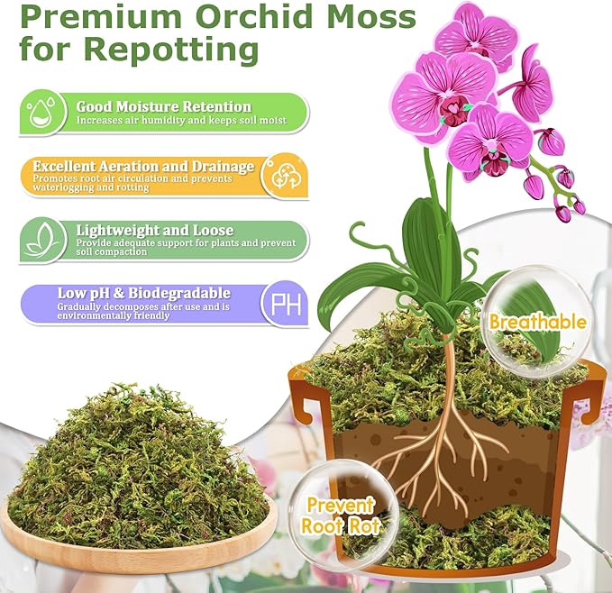 Legigo 2.6LBS Sphagnum Moss for Plants, 50QT Natural Orchid Moss Potting Mix Dired, Green Forest Plant Moss for Orchid Repotting Carnivorous Succulents Indoor Potted Plants Gardening and Reptiles