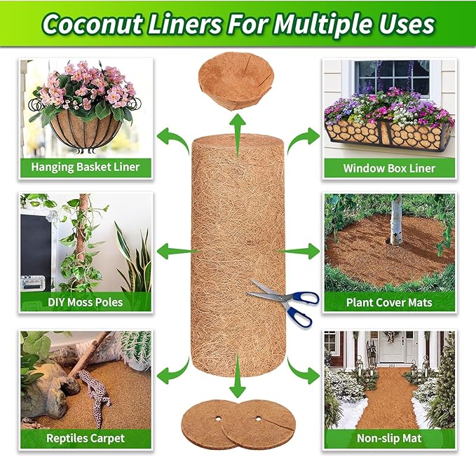 Legigo 16X120 Inch Natural Coco Liner Roll, Coconut Liners for Planter Window Box Hanging Basket, Coconut Coir Roll Coco Fiber Mat for Garden Decoration DIY Moss Poles Pet Pad Reptiles Carpet