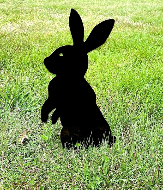 Metal Rabbit Yard Stake, Rustic Rabbit Standing Art, Easter Bunny, Easter Spring Decor, Metal Garden Stake, Metal Yard Art(Black,7”x13” /18cm x 32cm)