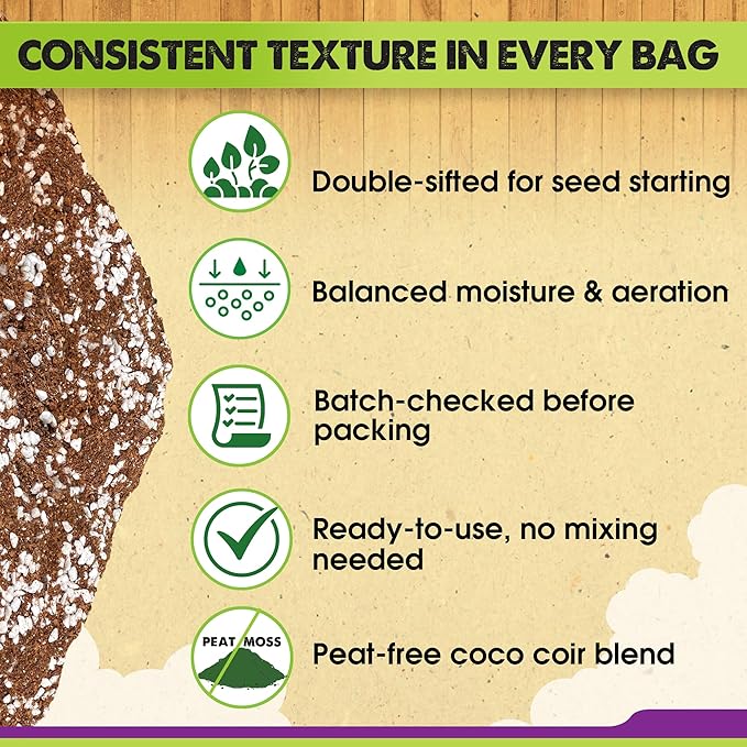 Seed Starter Potting Soil Mix, 4 Dry Quarts, Ready-to-Use Peat-Free Coco Coir Seed Starting Mix 4-in-1 Blend with Perlite, Vermiculite & Worm Castings for Germination & Seedlings