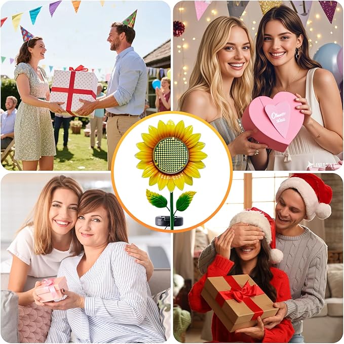 Solar Sunflower Garden Stake Lights, Waterproof LED Outdoor Decorative Lights for Yard Patio Lawn, Unique Birthday Gift for Mom Grandma, Garden Gift for Plant Lovers