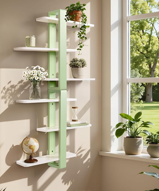 SUMGAR Green Floating Shelves for Wall Mounted Shelving Unit All Pine Wood 3 Tier Large Shelf for Bedroom Living Room Office Bathroom Home Decoration Storage Plant Photo Display Modern 20in Mint Green