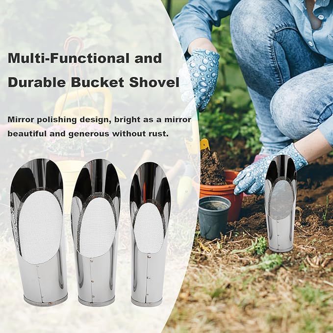 Saihisday 3Pcs Bonsai Soil Scoops Garden Bonsai Tool Bucket Shovel 3 Sizes Soil Scoops Soil Metal Spade Shovel Succulent Planting Potting Cup for Home Gardening Silver