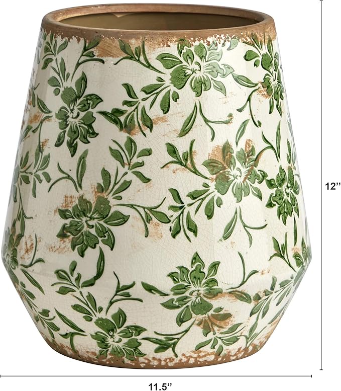 10in. Tuscan Ceramic Green Scroll Planter