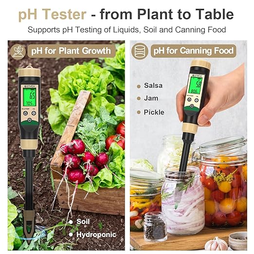 Soil pH Meter for Food, Bluetooth Water pH Tester for Soil & Hydroponic, Digital pH Temp Meter for Blueberry Jam with ATC for Canning, Dough, Garden Lawn, Indoor Outdoor Plants, Raised Garden Beds