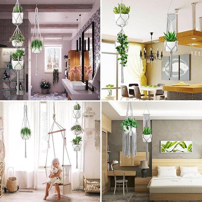 SFENNGPET Macrame Plant Hangers, 6Pack Hanging Planters for Indoor Plants w/ 6 Set Hangers Kit Handmade Macromay Plant Hangers Indoor Flower Pots Holder Stand for Boho Home Décor (POTS NOT Included)