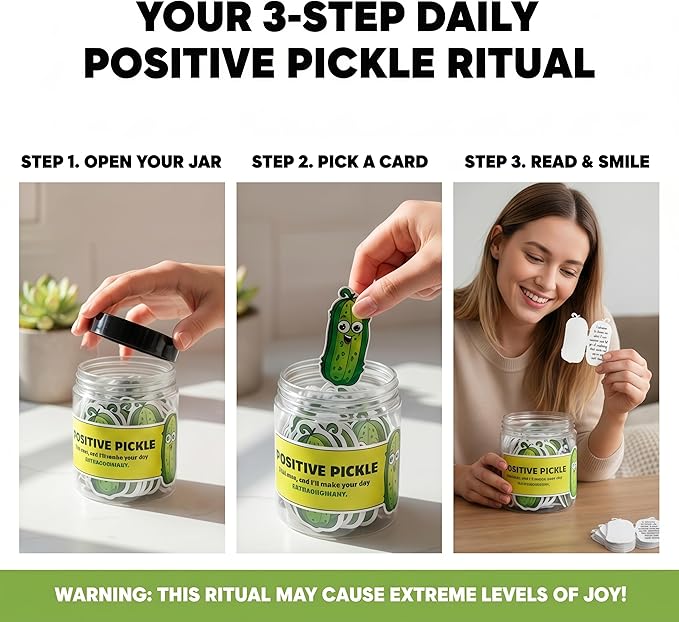 Emotional Support Pickle, Positive Pickle Jar with 60 Affirmation Cards, Gifts for Women, Men