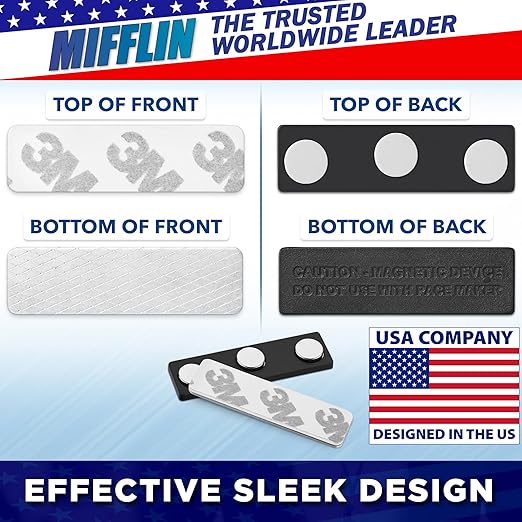 Mifflin-USA - Name Tag Magnets - 200 Pack, 1.75 x 0.5 Inches - Premium ID Badge Holder with 3 Extra Strong Neodymium Magnets