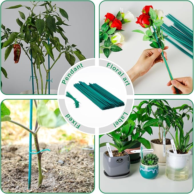 PERSZEN Plant Stakes 50 PCS Garden Green Bamboo Sticks Plant Support Stakes for Indoor and Outdoor Plants, Wooden Sign Posting Flower Pot Garden Stakes(15" 25pcs+17" 25pcs)