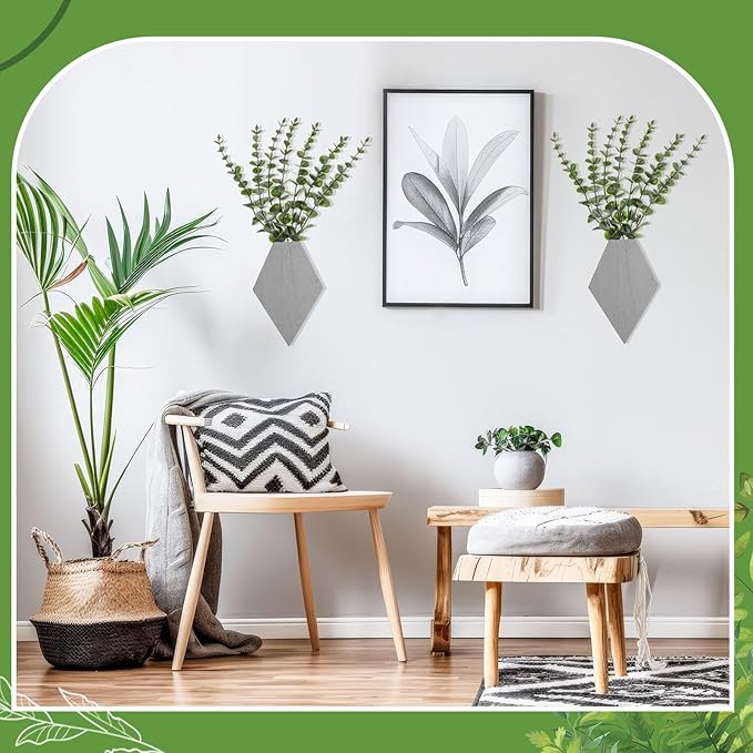 Chunful Wooden Wall Planter Decor Hanging Fake Plants Greenery Flowers Holder Vase Boxes for Wall Farmhouse Bohemian Living Room Bedroom Kitchen Office Indoor Decoration (Light Gray,2 Pcs)