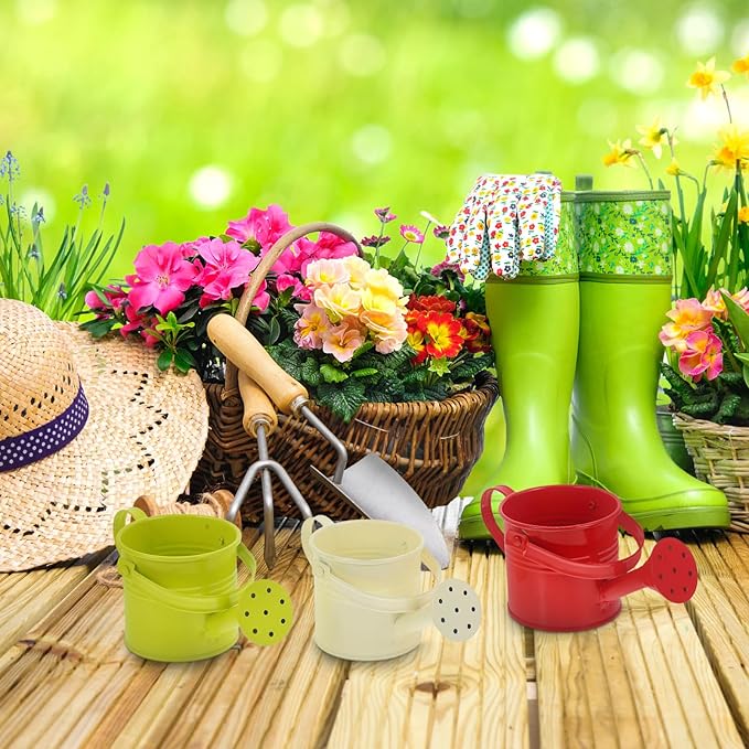 Yardwe 6pcs Kids Metal Watering can, Mini Iron Watering Pot for Indoor and Outdoor Plants, Colorful Garden Watering Cans with Long Spout and Ergonomic Handle, 5.90x2.95x2.95 inch