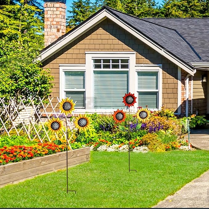 2 Pack Metal Sunflowers Decorative Garden Stakes, 29.5 Inch Outdoor Garden Decor Shaking Head Yard Stakes, Metal Flowers Outdoor Courtyard Art Lawn Terrace Decoration