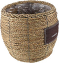 Woven Rattan Flower Basket Planter for Indoor Outdoor Plants, Medium Belly-Shaped Straw Storage Basket with Natural Seagrass, Decorative Plant Pot for Garden and Home Use