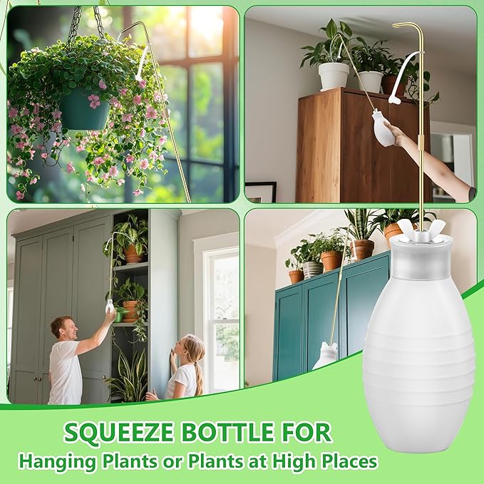 Squeeze Bottle for Hanging Plants, 19" Long Spout Plant Watering Bottle, Easy Squeeze Indoor/Outdoor Watering Can Alternative, Precise Sprinkling for Hanging Baskets, Houseplants(14 oz)