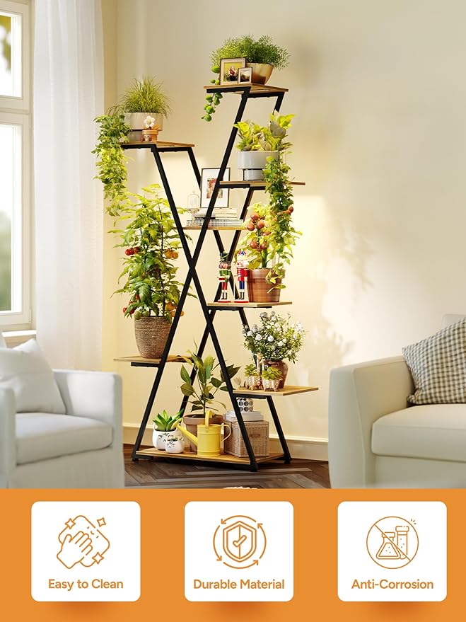 Lighted Plant Stand with Grow Lights – Tall Large Tiered Metal Corner Shelf Rack for Multiple Indoor Living Room Flower