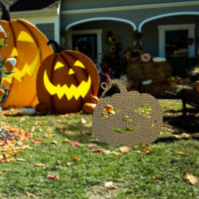 Halloween Garden Stake Rusty Funny Pumpkin Pattern Halloween Party Yard Metal Decor Gifts for Day of The Dead,Bronze