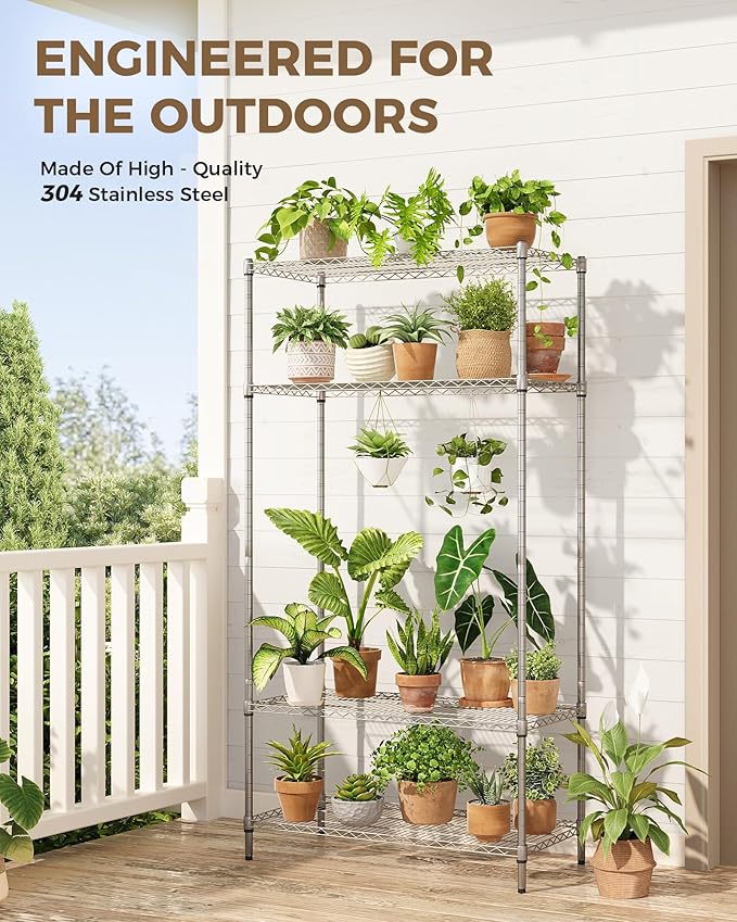 GENTINGBRO Large Plant Shelf Indoor Plant Stand Outdoor 4 Tier for Plants Heavy Duty 3000lbs Plant Rack Storage Shelves Adjustable Tall Plant Holder for Balcony Garden Patio