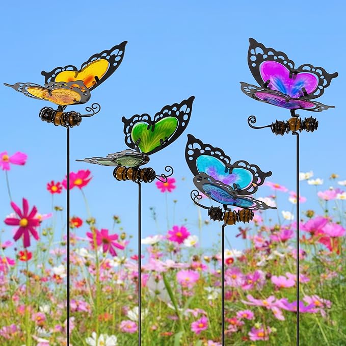 Butterfly Garden Stakes,Kit Made of Glass and Metal,Colorful Butterfly Garden Decorations Can Make the Garden Full of Color and Vitality. (Mix)