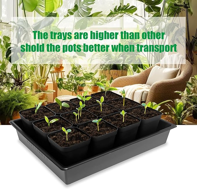 RooTrimmer 3.5 inch (9CM) Square Nursery Pots 60pcs, Sturdy Seedlings Trays 5 Pcs, Seeds Starter Germination Tray, Microgreenings Planter Nursery Propagation 5 Sets