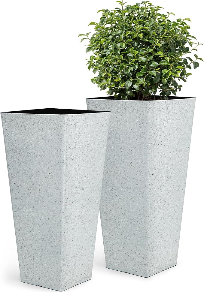 Autodaya 28" Tall Planters for Outdoor Plants, Extra-Large White Flower Pots for Blaconl, Porch, Living Room Corner, Garden, Patio, Deck Decor