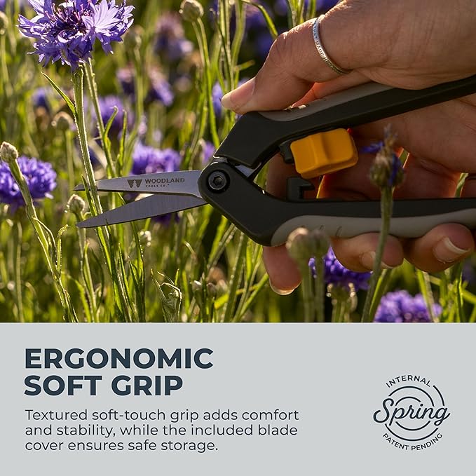 Woodland Tools Hydroponic Snips – Heavy Duty Flower Snips with Nano Tip Stainless Steel Trimming Scissors, Soft Grip, Spring Loaded, Blade Cover – Precision Plant Scissors and Bud Trimmer