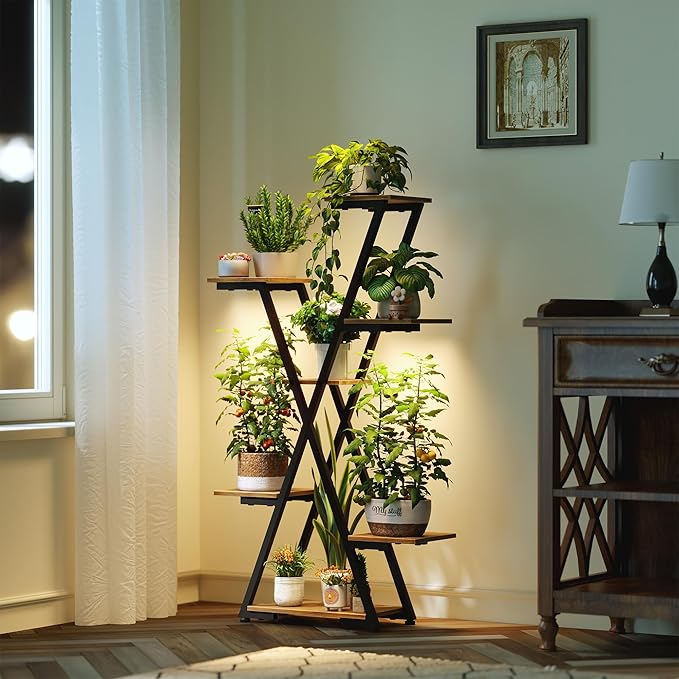 Plant Stand Indoor with Grow Lights: Large Multi-Tiered Metal Rack - Lighted Vertical Shelf with Timer for Flowers and Succulents