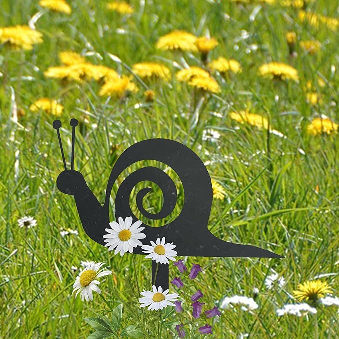 Snails Garden Stake Rustic Rusty Snail Country Weathered Iron Lawn Ornament Farm Yard Outdoor Decor,Black