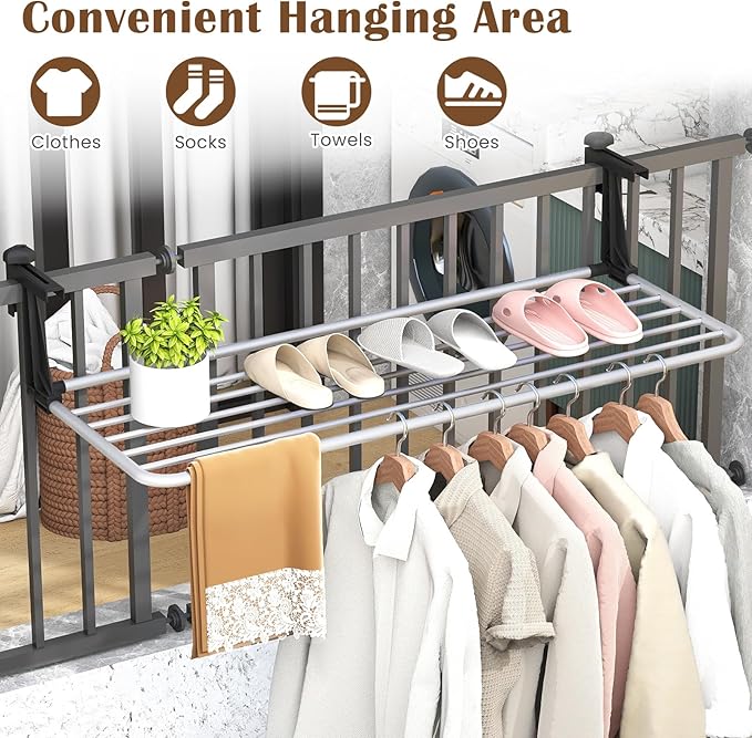 Tangkula Portable Clothes Drying Rack, Extendable Radiator Clothes Airer with Robust Aluminum Frame for Balcony Railings Windowsill, Folding Towel Rack for Indoor & Outdoor Use (Extra Large)