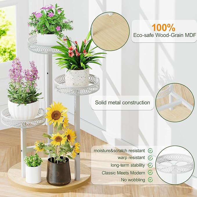 White Stand Plants, 3-Tier Metal Plant Stands for Outdoor Indoor Plants,Heavy Duty Flower Pot Stands for Multiple Plants,Decoration Display Racks for Patio Garden -WhiteFlower