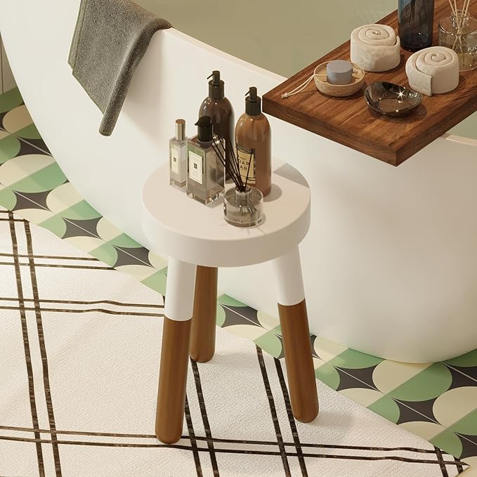 LitaEther Reverse Dipped Wood Plant Stand, Wood Accent Stool,Milking Stool Set (16" H x 12" D+18" H x 12" D)