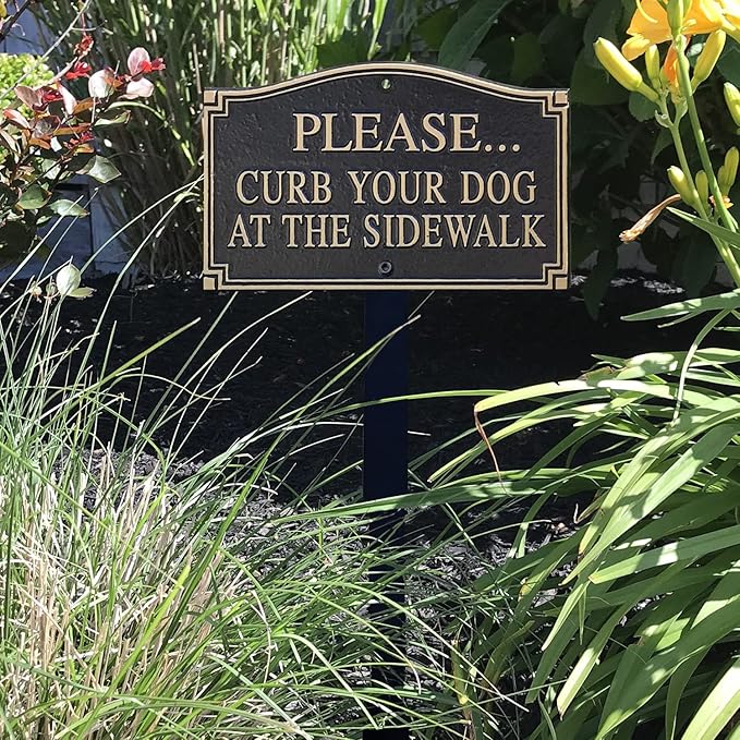 SmartSign Please Curb Your Dog at The Sidewalk Sign for Yard, Curb Your Dog Garden Plaque | 5.75" x 9.5" Aluminum Plaque with 18" Black Lawn Stake, Made in USA