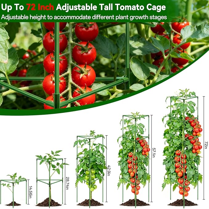 Halatool 72 Inch Tall Tomato Cages Heavy Duty, 4 Pack Metal Adjustable Plant Support Stakes for Pots, Large Trellis for Garden Climbing Vegetables Cucumbers Flowers Fruits