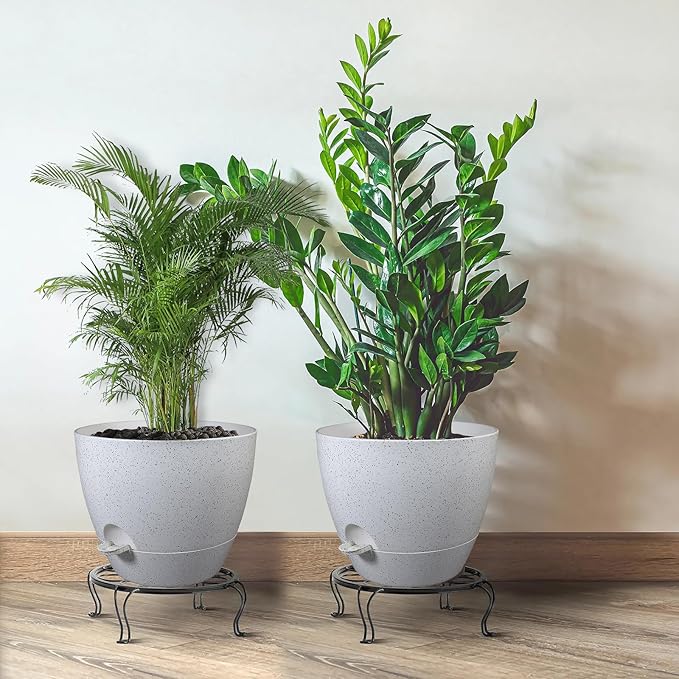 UOUZ 12inch 2Pack Large Self Watering Planters, Plastic Plant Pots with 60oZ Removable Deep Reservoir and Multi Mesh Drainage Holes for Indoor Outdoor Garden Plants and Flowers, White Speckles