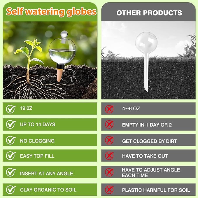 DI QIU REN 6 Pack 19oz Large Self Watering Globes, Automatic Plant Waterer with Glass Stopper - Slow Release Bulbs & Planter Insert, Top-Fill Water Spikes for Indoor Plants (6, Clear)