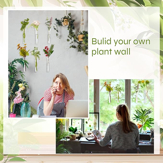6 Pcs Window Propagation Stations Glass Plant Propagation Tubes with 6 Suction Cups and 6 Seamless Nails Easy to Install Plant Wall Hanging Terrarium Gifts for Plant Lovers
