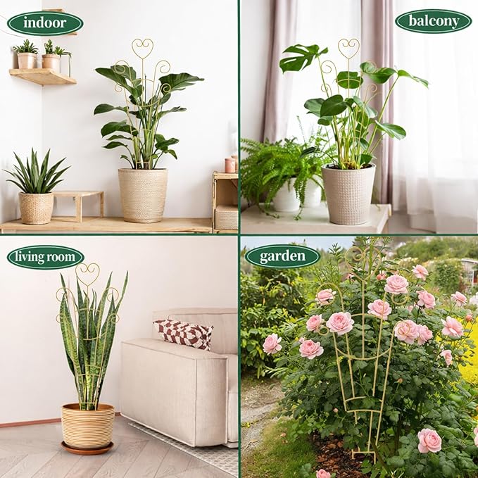 30 Inch Plant Trellis for Climbing Plants Indoor, Outdoor Metal Garden Trellis for Potted Plants, Houseplant Plant Support for Ivy Pothos Monstera Hoya Flower Vine Black Heart (Golden-2pcs)