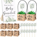 Geetery 101 Pcs Succulent Baby Shower Party Favors for Guests Include 1 Wooden Table Sign 50 Kraft Succulent Pots and 50 Tags for Baby Shower Party Gifts(Greenery)