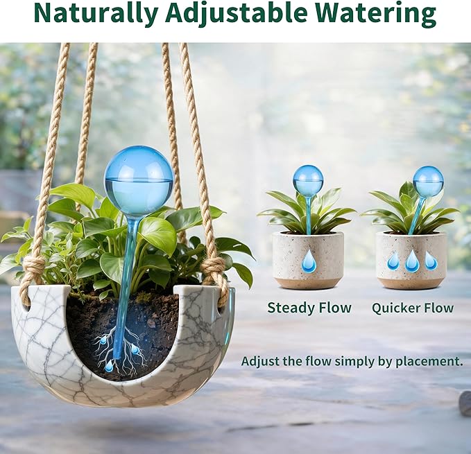 Soilagua 12-Pack Plastic Plant Watering Globes, Premium PVC Shatter-Resistant Plant Waterer, Self Watering Planter Insert with Tapered Opening, Automatic Watering Spikes for Daily & Vacation