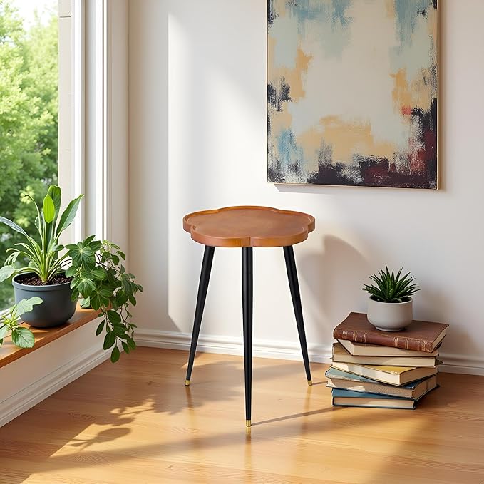 KINNARY Plant Stand Indoor, Wood Plant Table Plant Holder with Raised Design,Heavy Duty Metal Flower Pot Stand, Mid Century Modern Home Decor Small Side End Table（Clr.1-Flower 16" H）