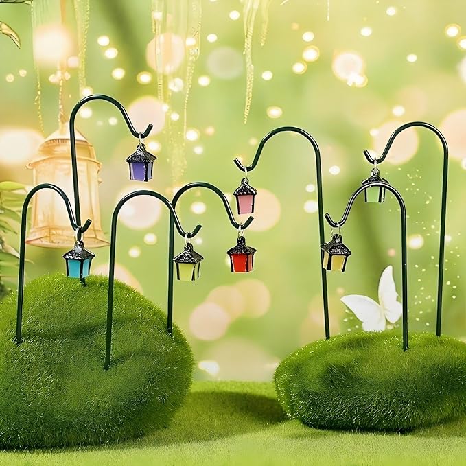 YAHUIPEIUS 7PCS Miniature Garden Stakes,Resin Mini Lanterns Decorative Potted Plant Stake with Metal Hooks Small Accessories for Terrarium Succulent Pots Indoor Outdoor Plants Decor